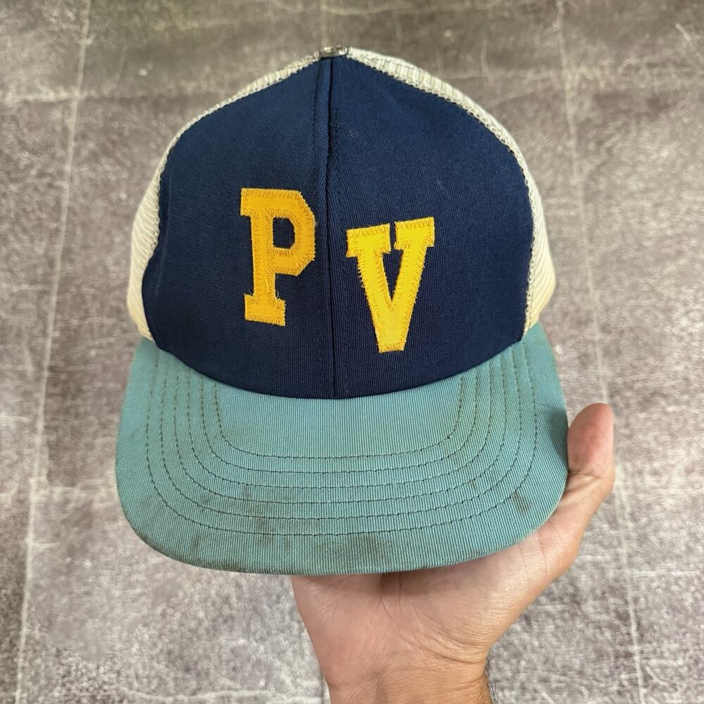 Men's Vintage 70's PV Powder Navy Blue Mesh Trucker Baseball Snapback Hat Cap